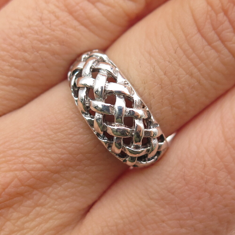 CHAPAL ZENRAY 925 Sterling Silver Vintage Woven Cage Oxidized Ring Size 7